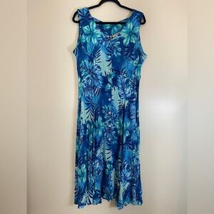 Dressbarn Womens Dress Sz 16 Blue Floral Sleeveless Button Up Flowy Maxi